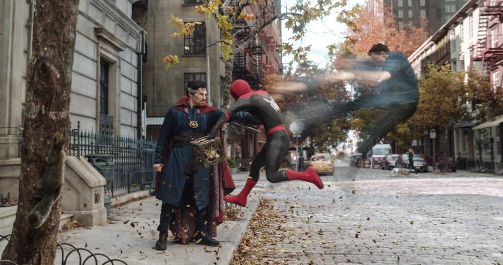Dr. Strange (Benedict Cumberbatch) ejects Spider-Man's (Tom Holland) soul out of his physical body, in "Spider-Man: No Way Home." (Marvel Studios/Columbia Pictures)