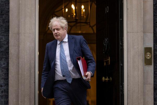  British Prime Minister Boris Johnson leaves 10 Downing Street to attend the weekly Prime Minister’s Questions in the House of Commons, in London, on Feb. 2, 2022. (Dan Kitwood/Getty Images)