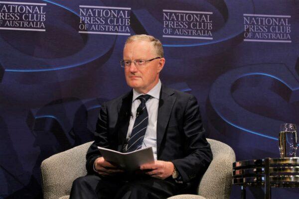 Philip Lowe, Governor of the Reserve Bank of Australia, addresses the National Press Club at The Fullerton Hotel in Sydney, Australia, on Feb. 2, 2022. (Lisa Maree Williams/Getty Images)