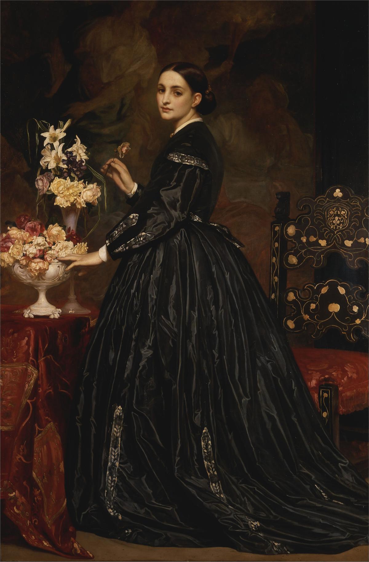 When we suffer loss, the beauty of art may console us. “Mrs. James Guthrie,” circa 1864 to 1865, by Sir Frederic Leighton. Oil on canvas; 83 inches by 54.5 inches. Yale Center for British Art, in New Haven, Connecticut. (PD-US)