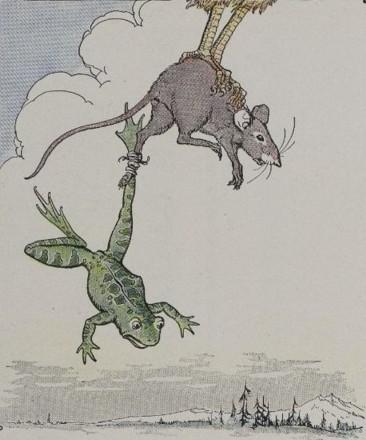 "The Frog and the Mouse" illustrated by Milo Winter, from "The Aesop for Children," 1919. (PD-US)