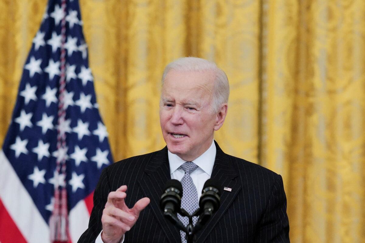 President Joe Biden speaks at an event at the White House in Washington on Feb. 2, 2022. (Cheriss May/Reuters)