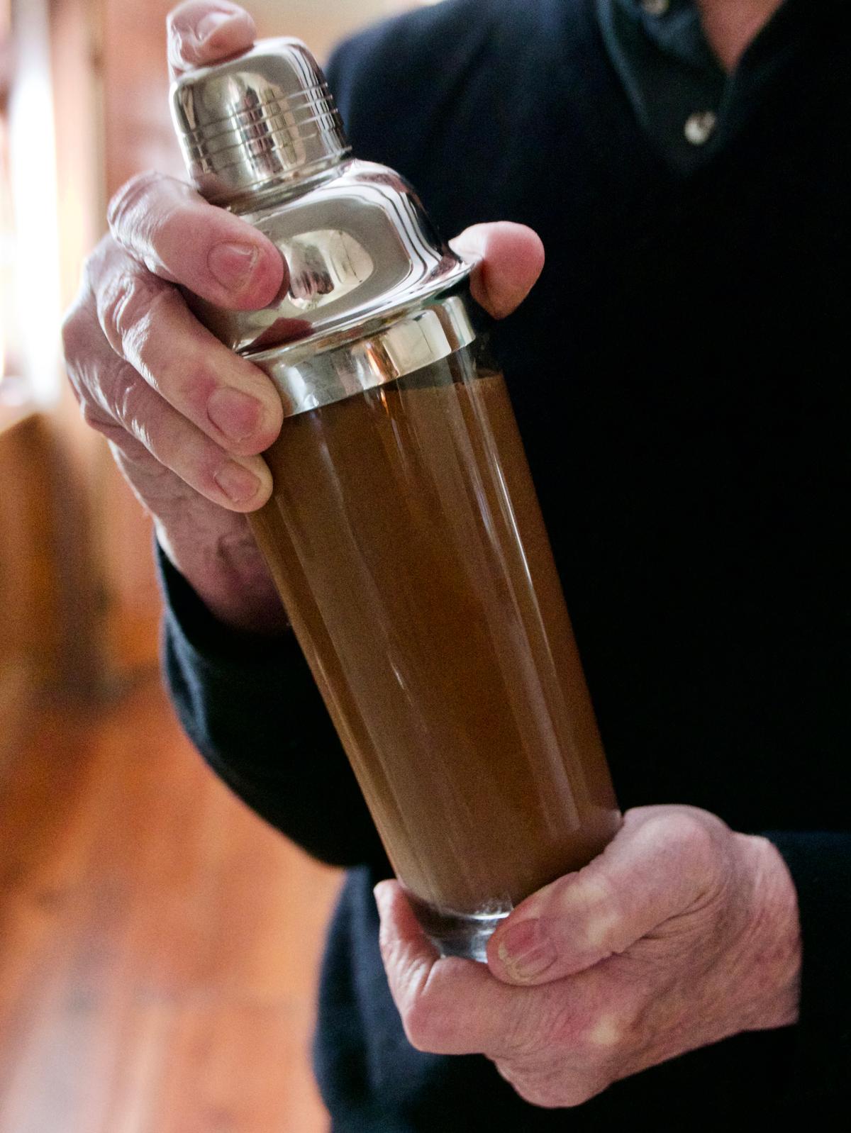 Make the cocoa-coconut base ahead of time, and shake with the dark rum just before serving. (Victoria de la Maza)