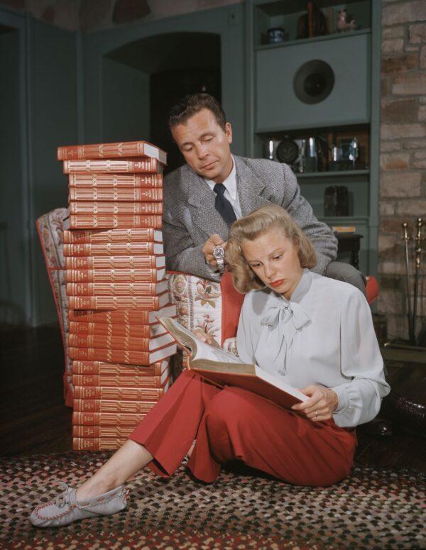 In the mid-20th century, the encyclopedia was becoming standard in American households, as married actors Dick Powell and June Allyson, circa 1947, with a new set of the Encyclopaedia Britannica, suggest. (Archive Photos/Getty Images)