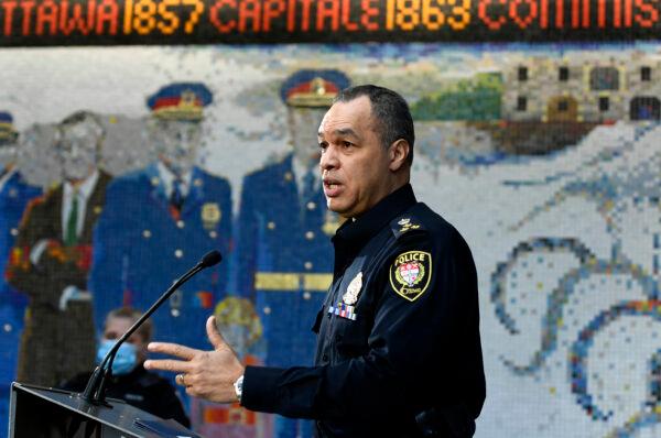 Ottawa Police Chief Peter Sloly speaks at a news conference in Ottawa, on Feb. 4, 2022. (Justin Tang/The Canadian Press)