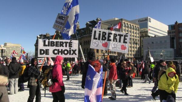 Protesters gather on Parliament Hill in Ottawa to demonstrate against COVID-19 mandates and restrictions on Feb. 5, 2022. (Annie Wu/NTD)