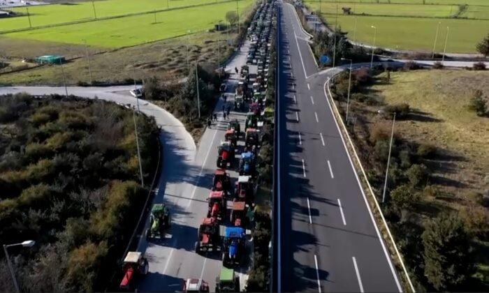 Hundreds of Greek Farmers Stage Tractor Protest on National Highway Against Soaring Energy Costs