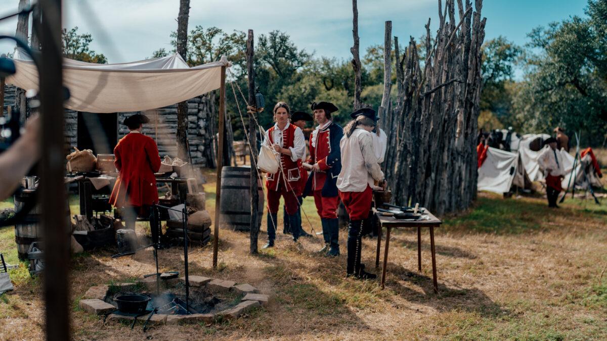 George (Willie Mellina) and Stobo (Nick Schroeder) at a fort in "Washington's Armor." (Courtesy of Capernaum Studios)