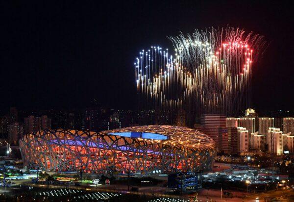 Fireworks in the shape of the Olympic rings explode above the National Stadium during the opening ceremony of the 2022 Winter Olympics in Beijing on Feb. 4, 2022. (Li Xin/Pool/AFP via Getty Images)