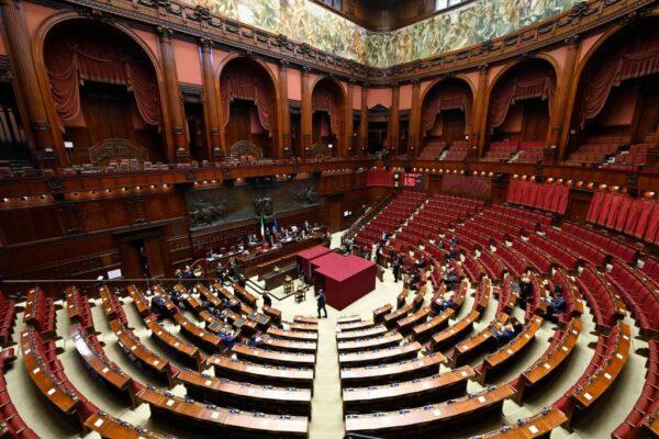 A general view shows the assembly at the start of a third round of voting for Italy's new president in Rome's parliament, Italy, on Jan. 26, 2022. (Alberto Pizzoli/Pool/AFP via Getty Images)