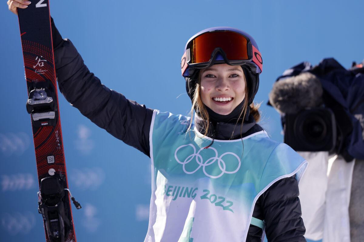 Eileen Gu wins the gold medal during the Olympic Games 2022, Women's Freeski Big Air in Zhangjiakou China, on Feb. 8, 2022. (Christophe Pallot/Agence Zoom/Getty Images)