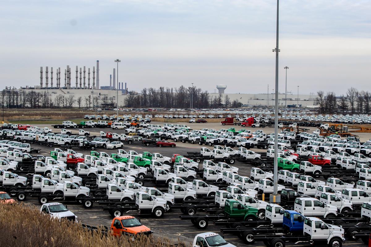 Avon Lake, Ohio, city and union officials are still waiting to hear whether Ford will keep its Ohio Assembly Plant in Avon Lake or take a $900 million planned investment to Mexico. As recently as January 2021, hundreds of heavy-duty trucks sat idle at the plant and in parking lots around Lorain County because of the microchip shortage. (Michael Sakal/The Epoch Times)