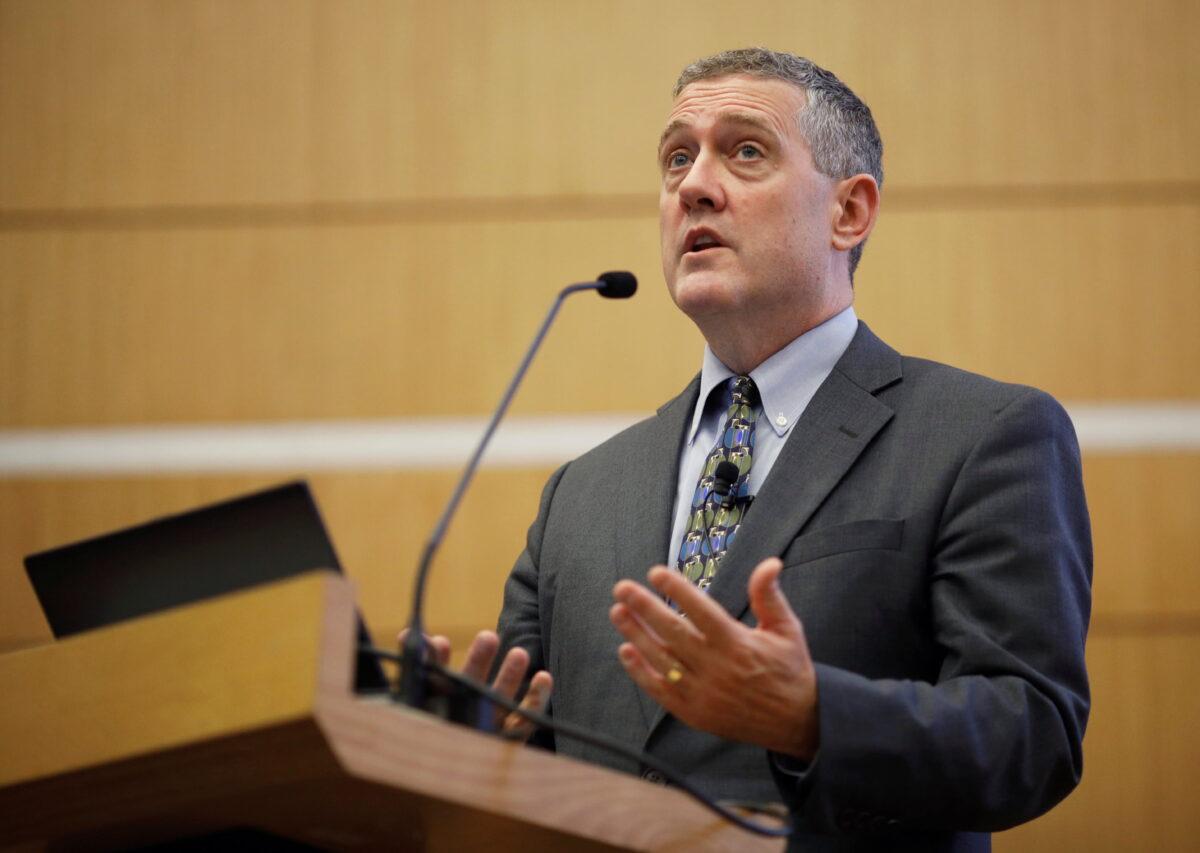 St. Louis Federal Reserve Bank President James Bullard speaks at a public lecture in Singapore on Oct. 8, 2018. (Edgar Su/Reuters)
