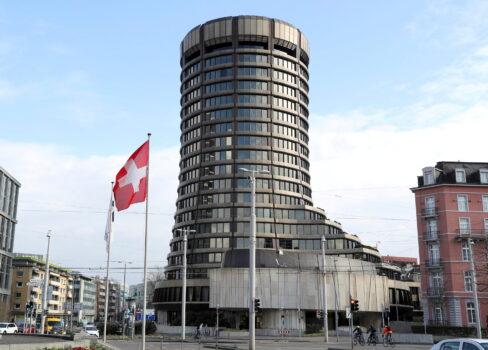 The tower of the headquarters of the Bank for International Settlements in Basel, Switzerland, on March 18, 2021. (REUTERS/Arnd Wiegmann)