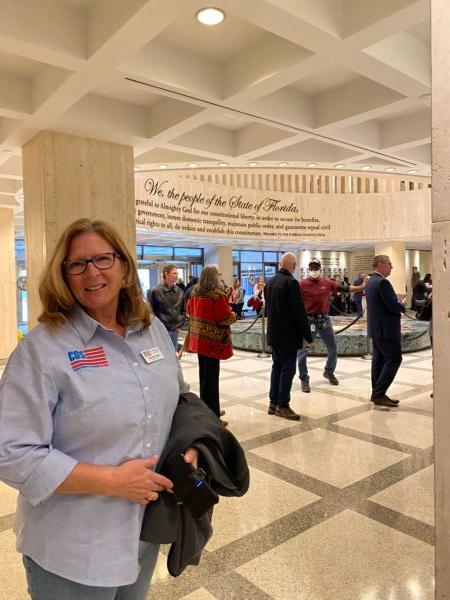 Brenda Karlin in the lobby of the Capitol Building in Tallahassee, Fla., on Feb. 8, 2022. (Patricia Tolson/The Epoch Times)
