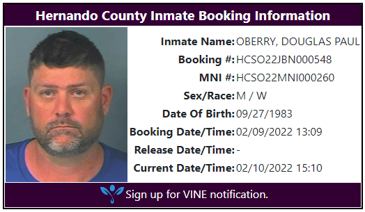 Booking photo for Douglas O'Berry following his arrest for the embezzlement of $1.5 million from the Humane Society where his wife once worked. (Hernando County Detention Center)