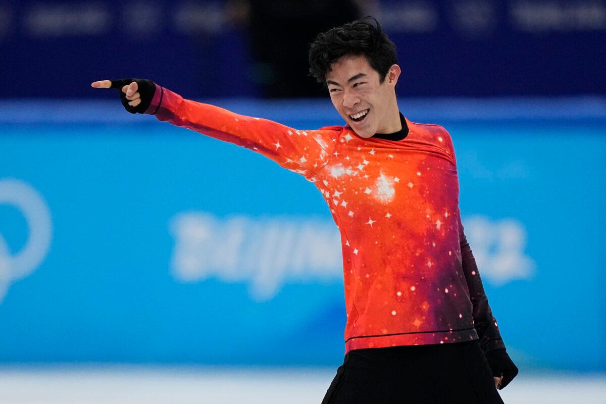 Nathan Chen of the United States competes in the men's free skate program during the figure skating event at the 2022 Winter Olympics in Beijing on Feb. 10, 2022. (David J. Phillip/AP Photo)