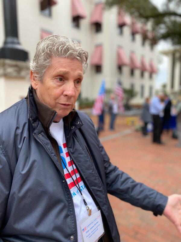 Peter Barber, a volunteer activist for the COS movement in Florida, District 85, at the Rally in Tally on Feb. 8, 2022. (Patricia Tolson/The Epoch Times)