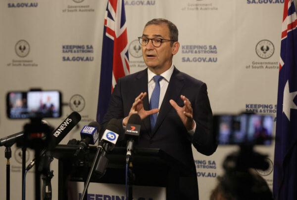 South Australian Premier Steven Marshall speaks to the media at the daily Covid update press conference in Adelaide, Australia on July 21, 2021. (Photo by Kelly Barnes/Getty Images)