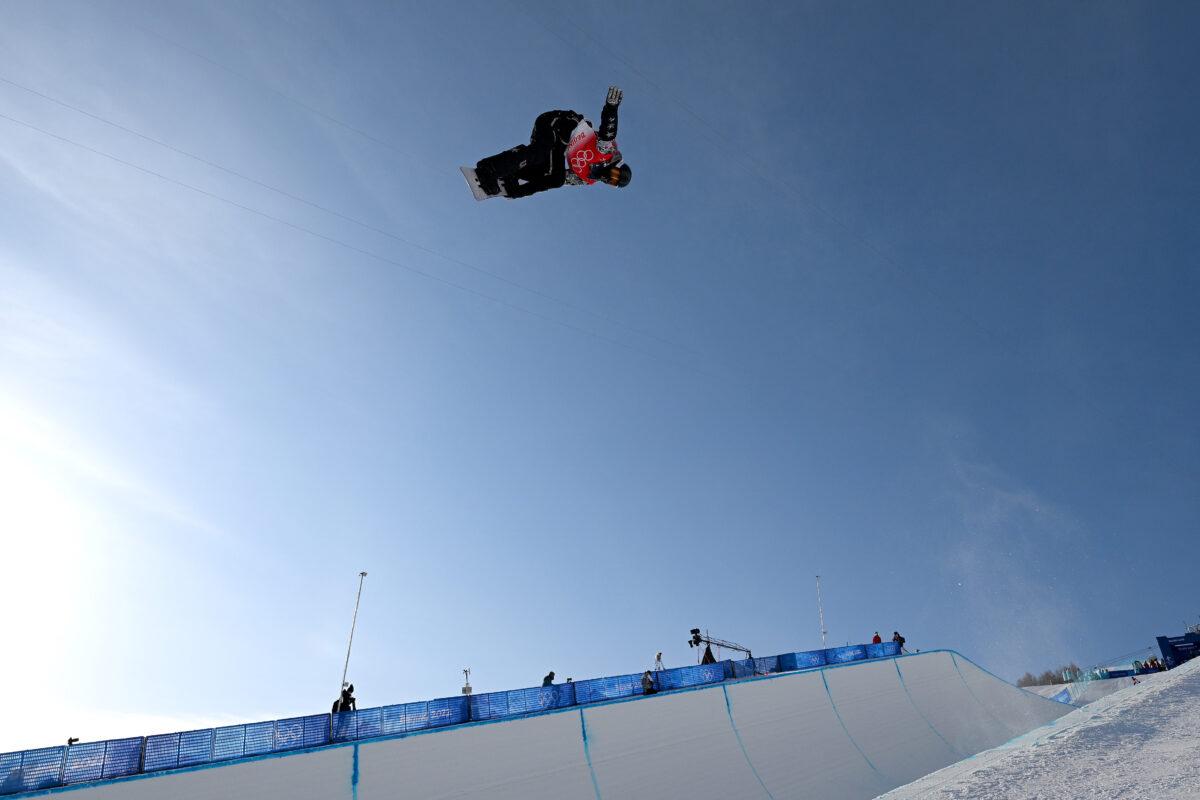 Shaun White of Team United States performs a trick during a practice round ahead of the Men's Snowboard Halfpipe Final on day 7 of the Beijing 2022 Winter Olympics at Genting Snow Park, in Zhangjiakou, China, on Feb. 11, 2022. (Matthias Hangst/Getty Images)