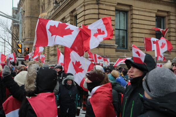Protesters in Ottawa, Canada, on Feb. 12, 2022. (Richard Moore/The Epoch Times)