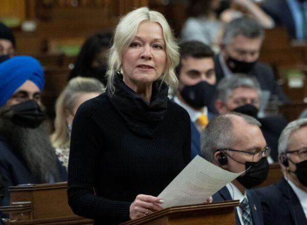 Conservative Interim Leader Candice Bergen rises during Question Period in the House of Commons in Ottawa on Feb. 14, 2022. (Adrian Wyld/The Canadian Press)