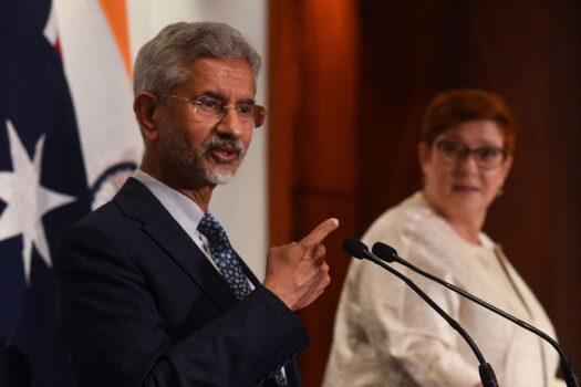 India's Foreign Minister Subrahmanyam Jaishankar (L) speaks along with Australia's Minister for Foreign Affairs Marise Payne (R) at a press conference following a bilateral meeting during the Quadrilateral Security Dialogue (Quad) in Melbourne, Australia, on Feb. 12, 2022. (William West/AFP via Getty Images)