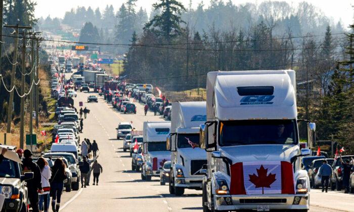 ‘Here for the Long Haul’: Convoy Protest Digs In at BC–Washington Border Crossing