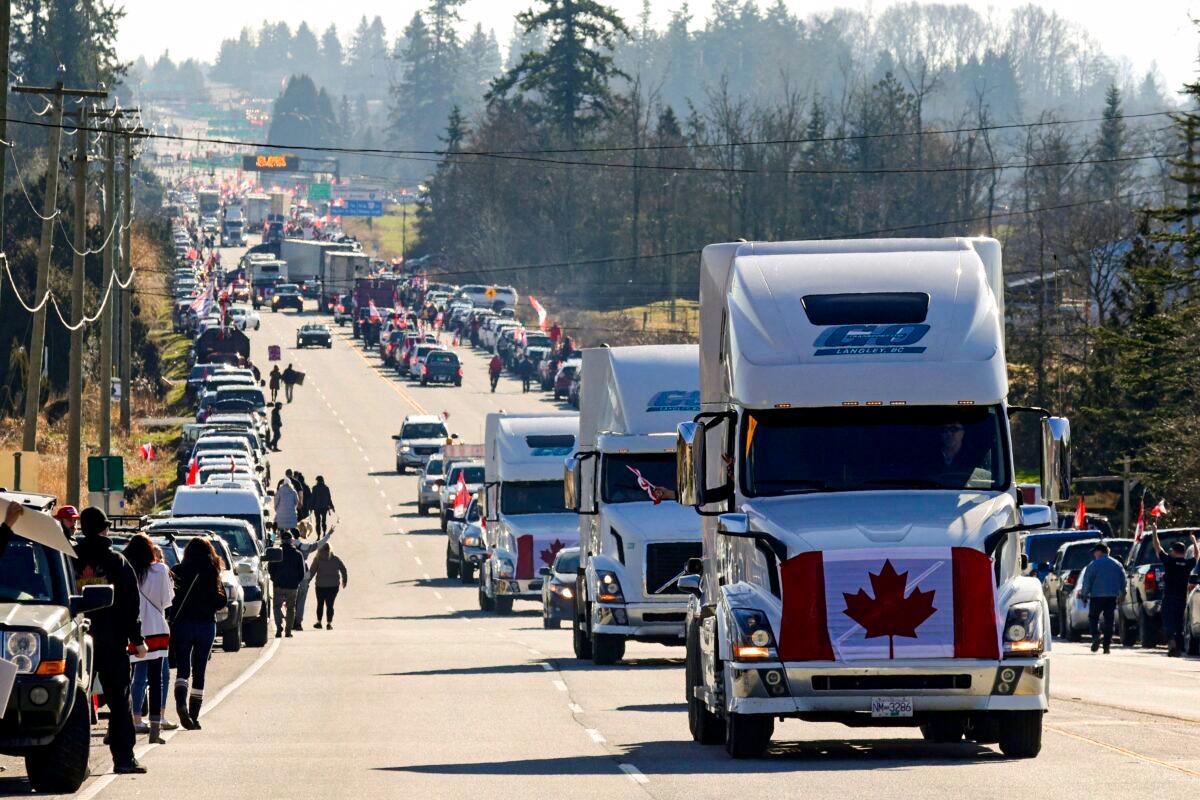 ‘Here for the Long Haul’: Convoy Protest Digs In at BC–Washington Border Crossing