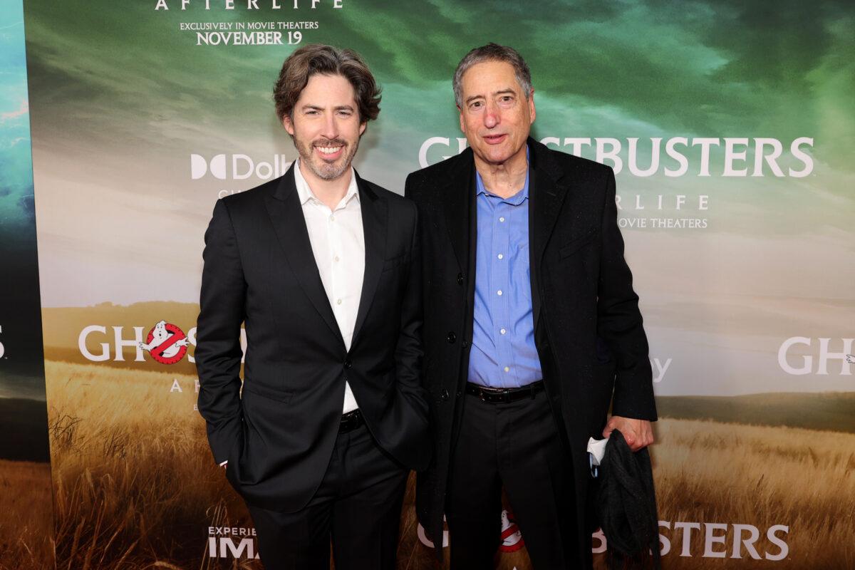 Film director Jason Reitman and Thomas Rothman, Chairperson of Sony Pictures Entertainment, attend the Ghostbusters: Afterlife World Premiere in New York on Nov. 15, 2021. (Theo Wargo/Getty Images for Sony Pictures)