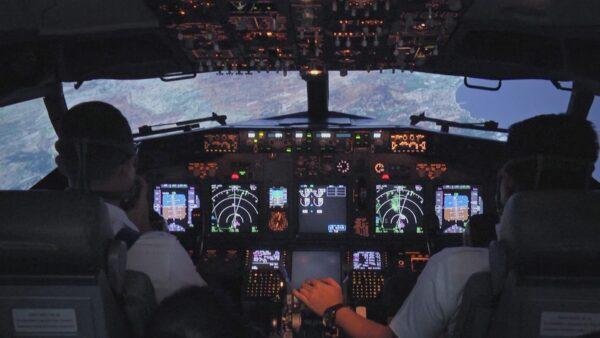 The cockpit of a Boeing 737 aircraft from the documentary "Downfall: The Case Against Boeing." (Netflix)