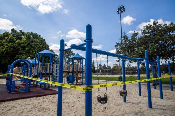 The playground at Lincoln Park is closed during the pandemic in Los Angeles on March 21, 2020. (APU GOMES/AFP via Getty Images)