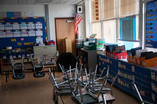A kindergarten classroom sits empty at the KT Murphy Elementary School in Stamford, Conn., on March 17, 2020. (John Moore/Getty Images)