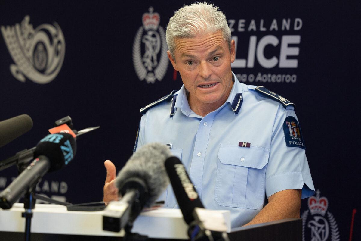Assistant Police Commissioner Richard Chambers speaks to members of the media during a press conference at the police headquarters on the ninth day of demonstrations against COVID-19 mandates and restrictions in Wellington, New Zealand, on Feb. 16, 2022. (Marty Melville/AFP via Getty Images)