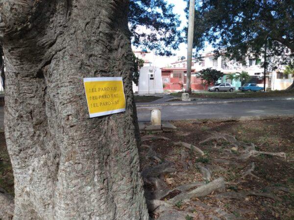 Sign on a tree in Cuba that reads, "It is the day we rise" in Spanish, which is the slogan for the resistance movement against the communist government, on Jan. 17, 2022. (Orlando Gutierrez Boronat/Assembly of the Cuban Resistance)