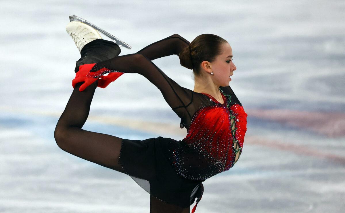 Kamila Valieva of the Russian Olympic Committee competes in the women's free skating program during the figure skating competition at the 2022 Winter Olympic Games in Beijing on Feb. 17, 2022. (Fabrizio Bensch/Reuters)