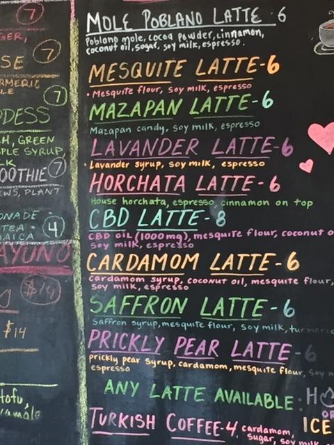 The latte menu at La Chaiteria features some surprising local ingredients. (Eric Lucas)