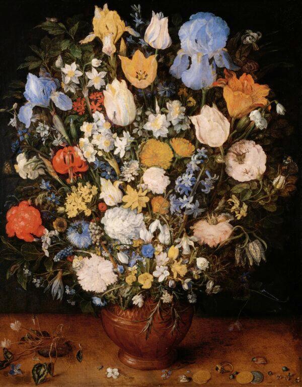 "Bouquet in a Clay Vase," circa 1607, by Jan Brueghel the Elder. Oil on panel; 20 1/8 inches by 15 3/4 inches. Kunsthistorisches Museum, Vienna. (Kunsthistorisches Museum, Vienna)