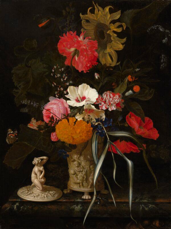 "Flowers in an Ivory Cup," circa 1670–1675, by Maria van Oosterwijck. Oil on canvas; 24 3/8 inches by 18 3/4 inches. Mauritshuis, The Hague.  (Mauritshuis, The Hague)