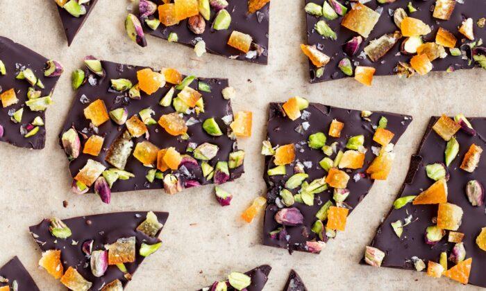 Chocolate Bark With Pistachios and Candied Orange Peel