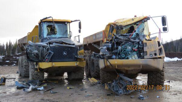 Damaged heavy machinery is seen after workers and equipment were attacked at Costal GasLink's drill pad site near Houston, B.C., on Feb. 17, 2022. (Costal GasLink)