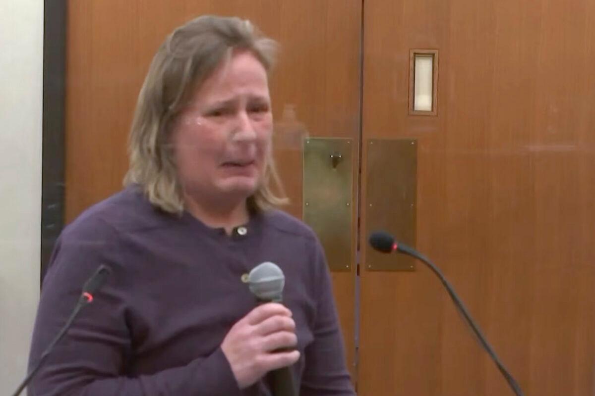 In this screen grab from video, former Brooklyn Center Police Officer Kim Potter speaks during a sentencing hearing at the Hennepin County Courthouse in Minneapolis, Minn., on Feb. 18, 2022. (Court TV via AP, Pool)