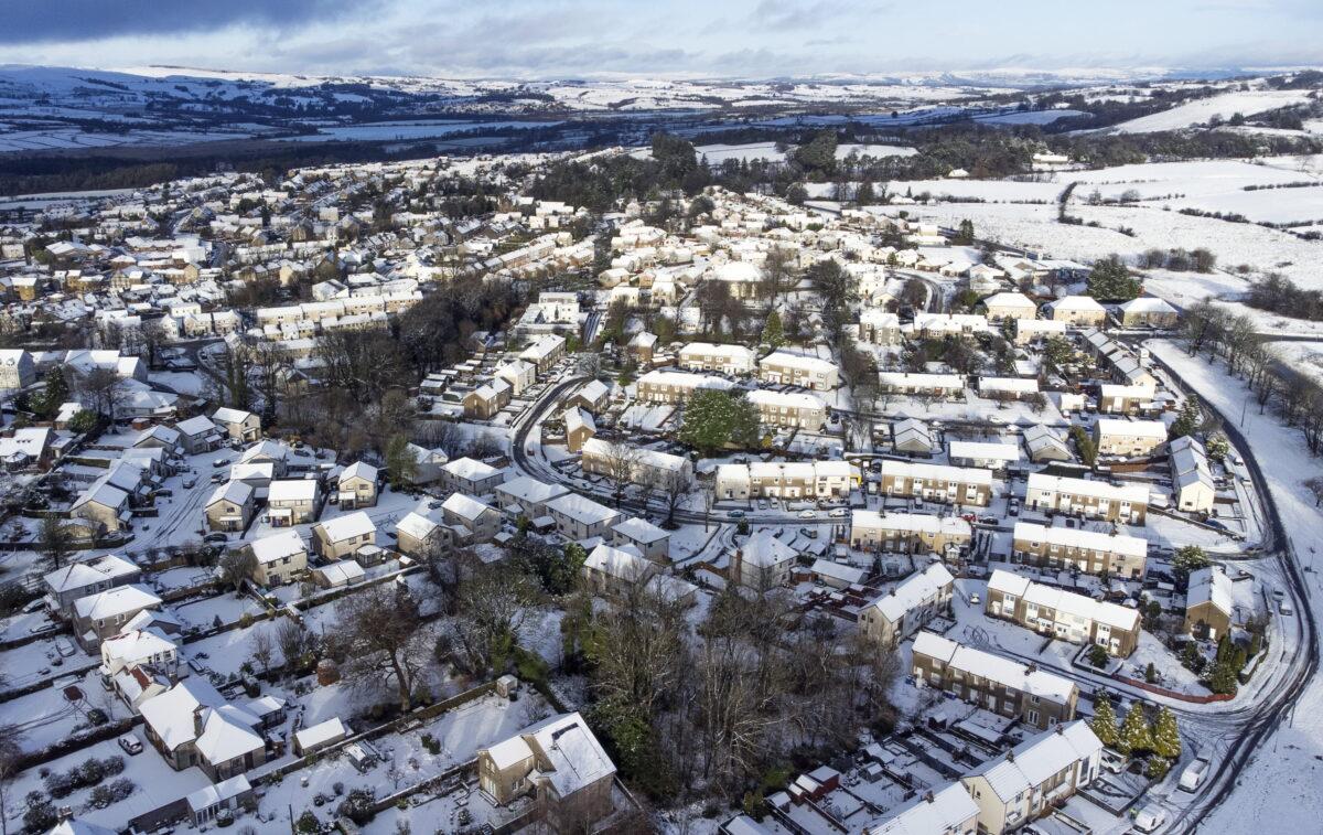 The town of Beith in North Ayrshire, Scotland covered with snow on Jan. 7, 2022. (Jane Barlow/PA)