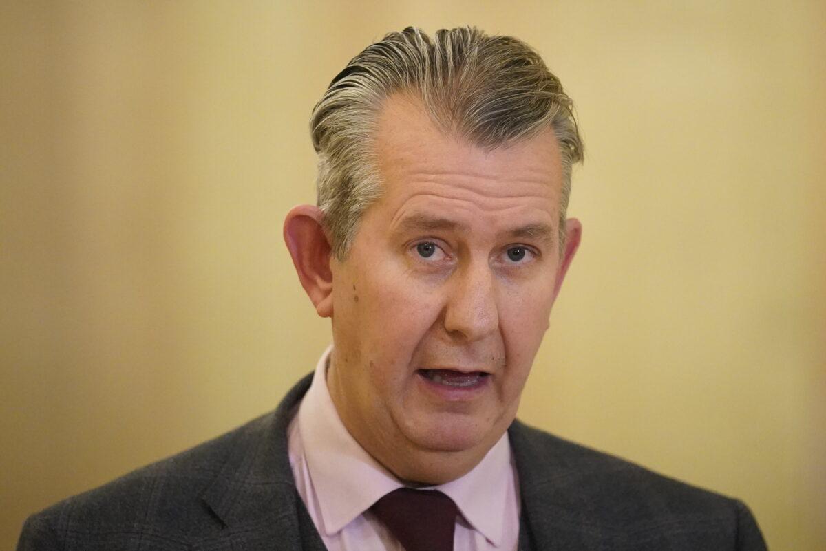 Northern Ireland Agriculture Minister Edwin Poots acted unilaterally to halt port checks, in Belfast, on Feb. 2, 2022. (Niall Carson/PA)