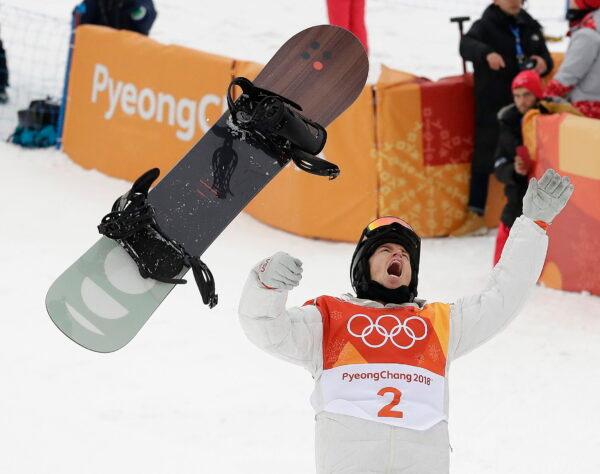 Shaun White, of the United States, celebrates winning gold after his run during the men's halfpipe finals at Phoenix Snow Park at the 2018 Winter Olympics in Pyeongchang, South Korea, on Feb. 14, 2018. (Gregory Bull/AP Photo)