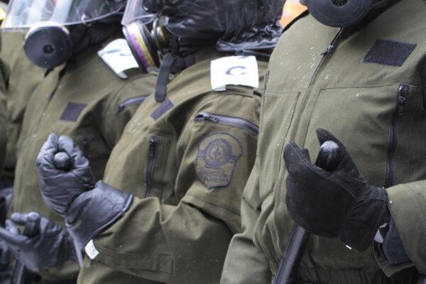 Canadian police were prepared for trouble near Parliament Hill in Ottawa on Feb. 20, 2022. (Richard Moore/The Epoch Times)