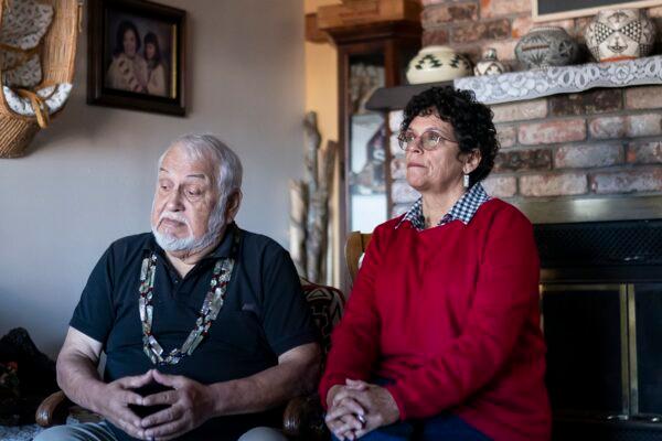 Gary Risling (L) and Judy Risling talk about the disappearance of their daughter Emmilee Risling in McKinleyville, Calif., on Jan. 21, 2022. (Nathan Howard/AP Photo)