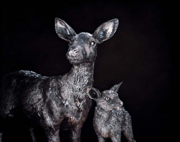 "Doe and Fawn," 2005, by Gianmaria Buccellati; 925 sterling silver. Doe: 15.5 inches by 15 inches by 5.5 inches. Fawn: 8.25 inches by 6.5 inches by 3.5 inches. Museum purchase in honor of Mrs. Betty Grisham; Huntsville Museum of Art. (Huntsville Museum of Art)