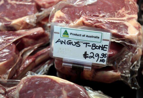 A display of Australian beef sits in a butchers shop in the Melbourne suburb of Yarraville on May 12, 2020. (WILLIAM WEST/AFP via Getty Images)