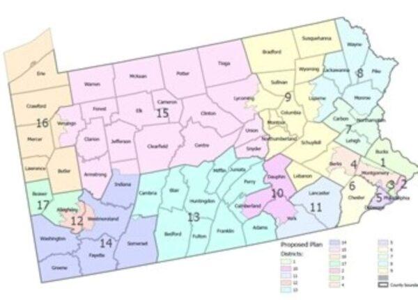 Pennsylvania's new congressional district map, as seen in the state Supreme Court decision naming this map. (Image supplied)